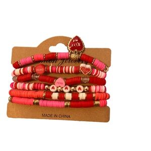 Colorful Heart Charm Bracelet Set